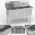Thumbnail image #3 for BK Resources Three-Compartment No-Drainboard Stainless Steel Sink, 59 Inch W x 23-13/16 Inch D x 43-3/4 Inch H, 18 x 18 x 12 Inch Bowls