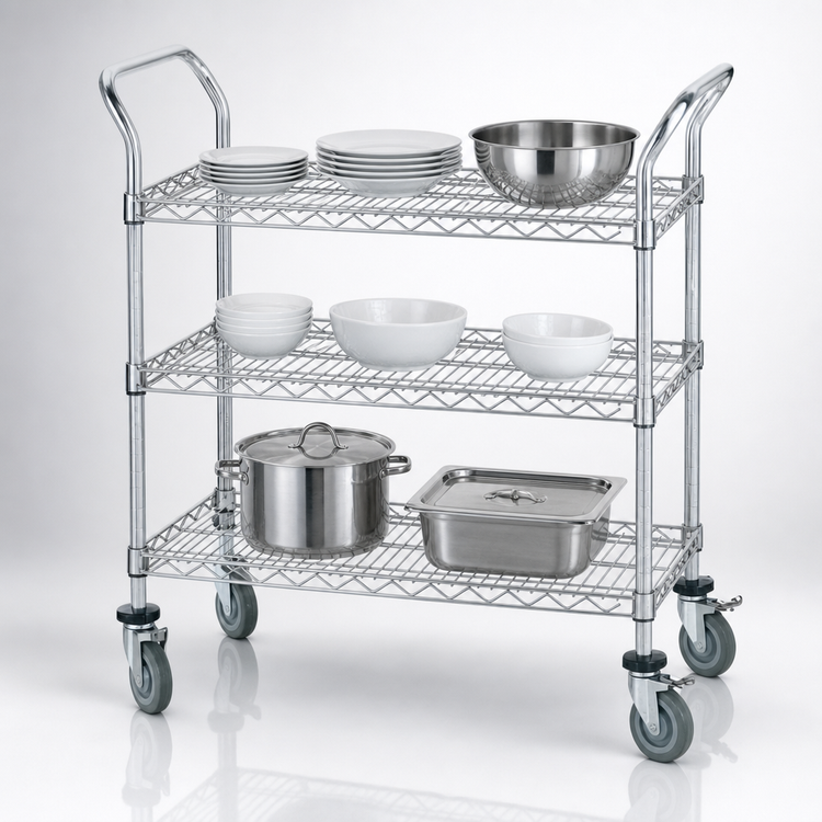 Product image #3 for Advance Tabco Special Value Series Heavy-Duty 3-Shelf Chrome-Plated Wire Utility Cart, 36 x 18 Inches