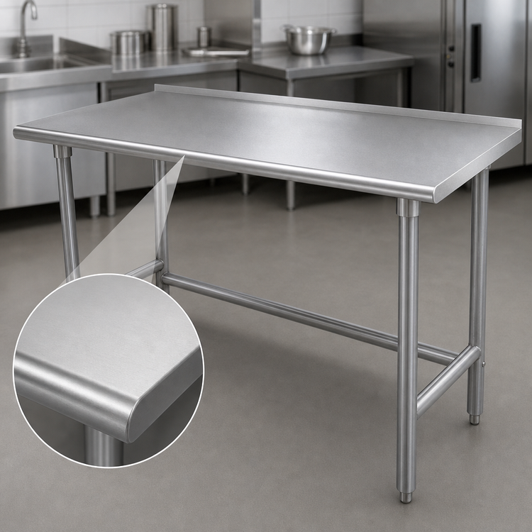 Product image #3 for Advance Tabco TFLG-2410 120-Inch x 24-Inch Open Base Stainless Steel Work Table with 1-1/2-Inch Rear Up-Turn