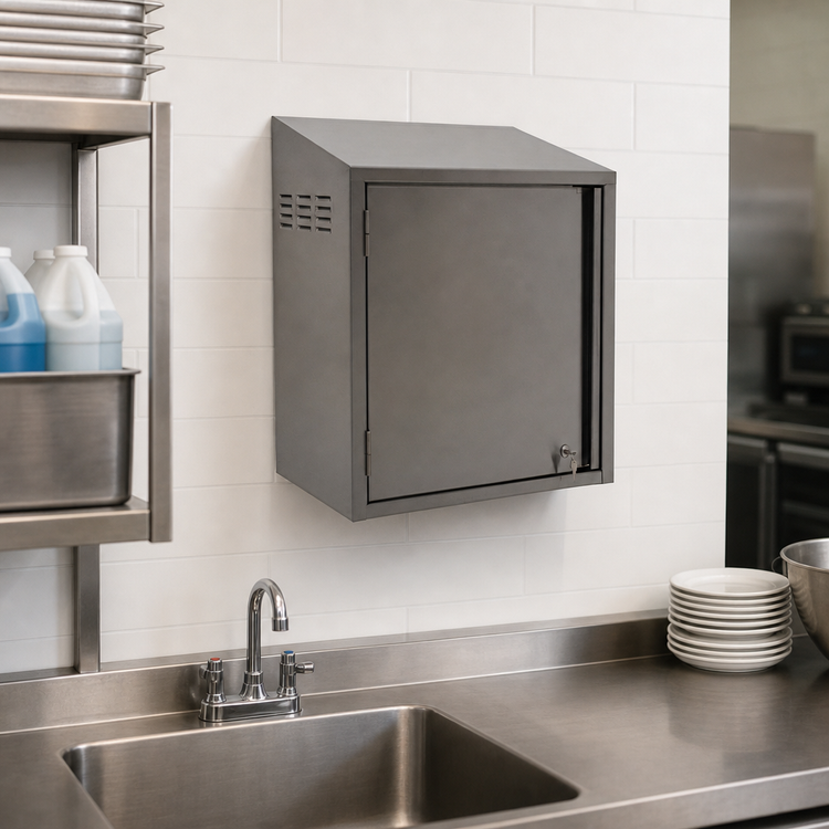 Product image #3 for Wall-Mount Chemical Storage Cabinet, 24 x 15 x 28 Inches, Sloped Top, Left-Hinged Door