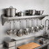 Thumbnail image #3 for John Boos Stallion 132-Inch Wall-Mounted Stainless Steel Pot Rack Shelf with 11 Hooks