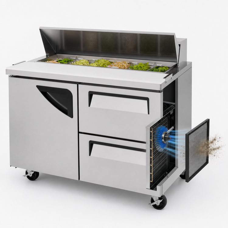 Product image #3 for Turbo Air Super Deluxe 48-Inch Two-Section Sandwich/Salad Prep Table with 1 Door and 2 Drawers, 12-Pan Opening