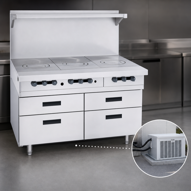 Product image #3 for Garland Arctic Fire Three-Section Refrigeration Base with 6 Self-Closing Drawers, 102-Inch Wide, Remote Refrigeration