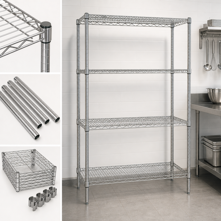 Product image #3 for Quantum 42 Inch Wide x 14 Inch Deep x 63 Inch High 4-Shelf Chrome Wire Shelving Starter Kit