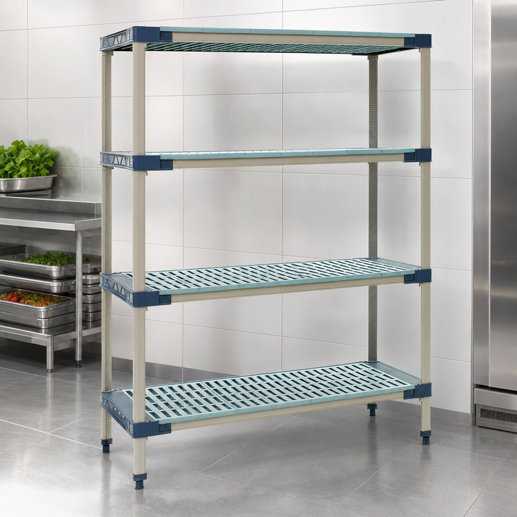 Product image #3 for MetroMax 4 4-Shelf Stationary All-Polymer Starter Shelving Unit, 48W x 24D x 63H, Blue