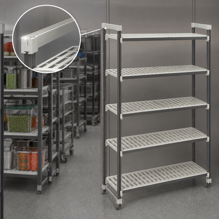 Product image #3 for Cambro Camshelving Elements XTRA High Density Top Rail Stationary Starter Unit, 5-Tier, 18 x 42 x 81 Inches, Speckled Gray