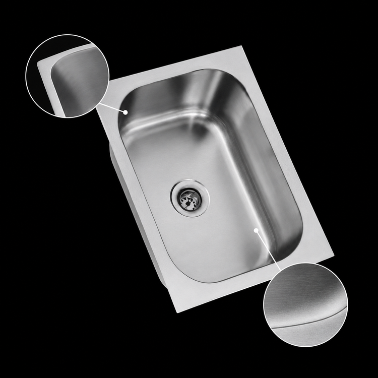 Product image #3 for Eagle Group Seamless Welded-In One-Compartment Sink, 22 x 22 x 13-1/2 Inch Bowl, 304 Stainless Steel