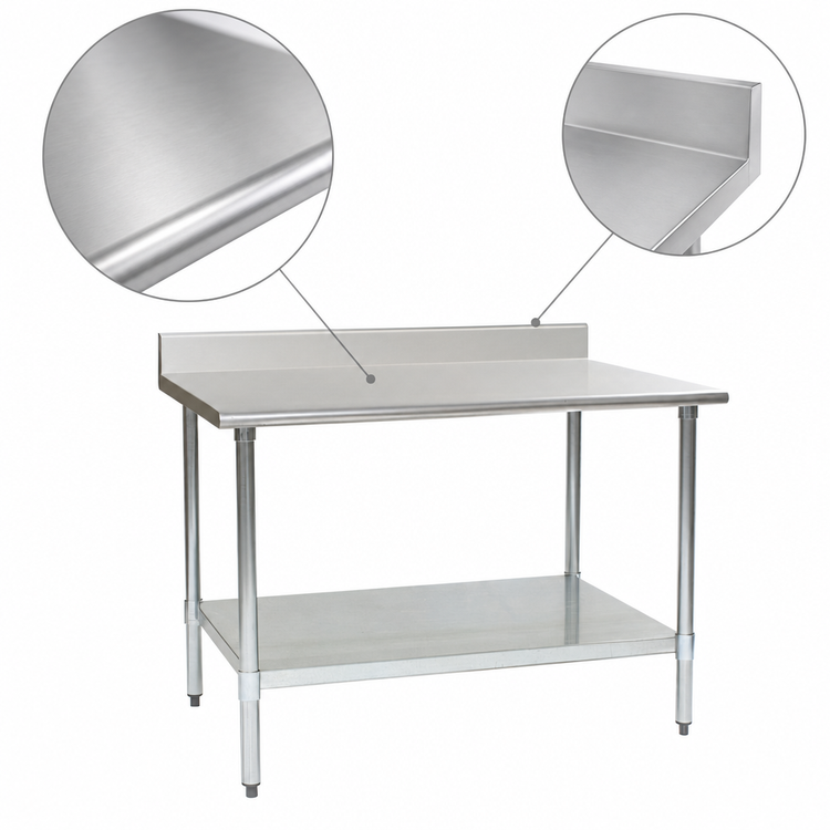 Product image #3 for BlendPort® Deluxe Series Stainless Steel Work Table with 4-1/2 Inch Backsplash and Galvanized Undershelf, 60 Inch x 30 Inch