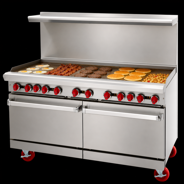 Product image #3 for American Range AR-60G 60-Inch Gas Restaurant Range with 1-Inch Griddle Plate and (2) Standard Ovens