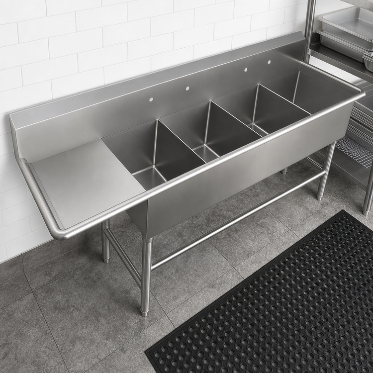 Product image #3 for John Boos Pro-Bowl 4-Compartment Commercial Sink with 18-Inch Left Drainboard, 14-Gauge Stainless Steel