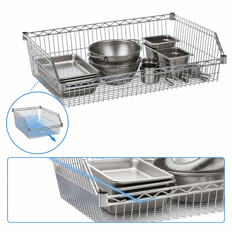 Product image #4 for Metro Super Erecta 36" x 24" Hopper-Style Chrome Plated Basket Shelf