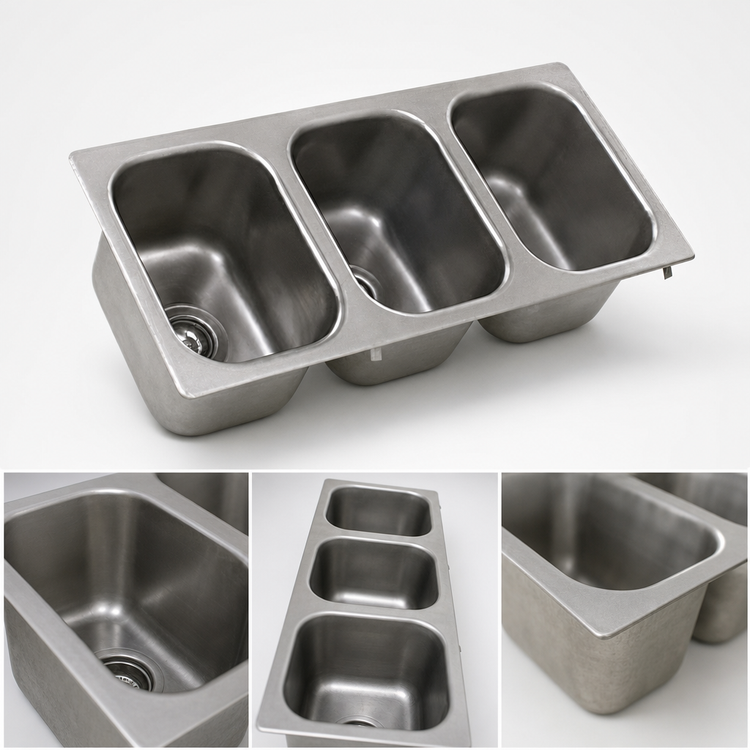 Product image #3 for Eagle Group Three-Compartment Self-Rimming Drop-In Sink with No Deck, 16 x 20 x 8 Inch Bowls