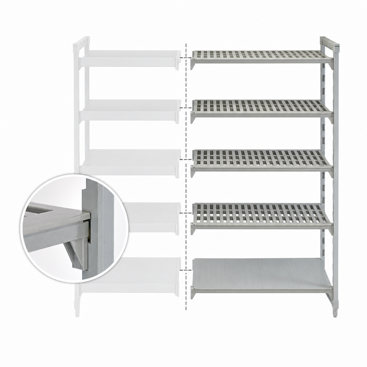 Product image #4 for Cambro Camshelving Premium 5-Shelf Vented and Solid Stationary Add-On Polymer Shelving Unit, 18 x 24 x 84 Inches