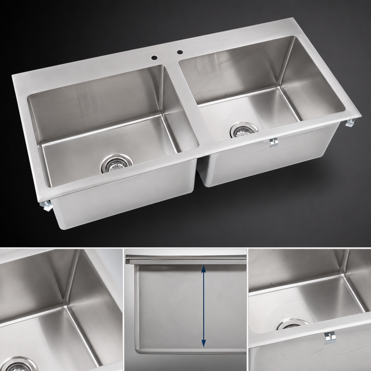 Product image #3 for John Boos Pro-Bowl 2-Compartment Drop-In Stainless Steel Hand Sink with 20 x 16 x 12 Inch Bowls