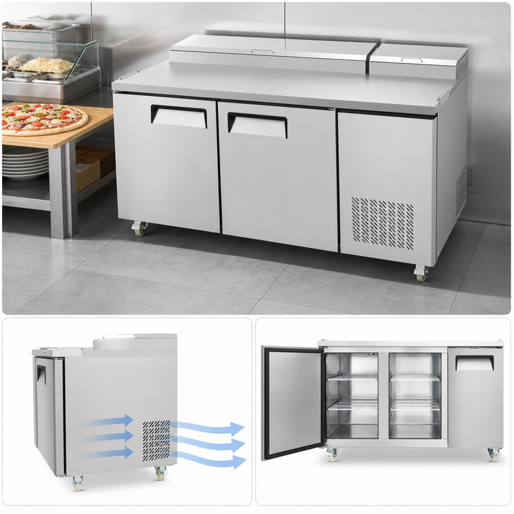 Product image #3 for Atosa 67-Inch Two-Section Refrigerated Pizza Prep Table with 2 Self-Closing Locking Doors
