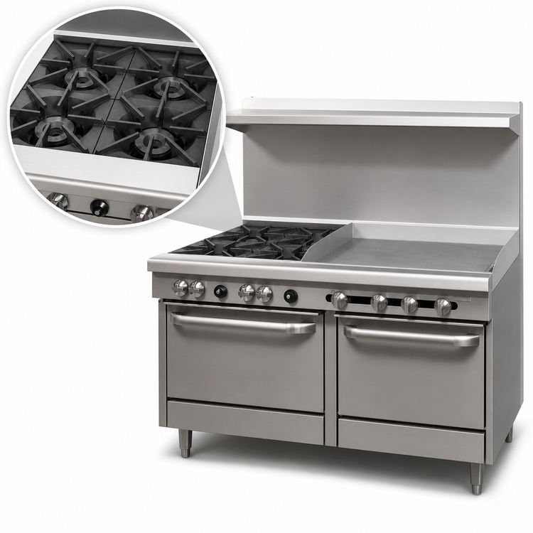 Product image #3 for Southbend S-Series 60-Inch Gas Restaurant Range with 4 Open Burners, 36-Inch Griddle, Convection Oven, and Cabinet Base