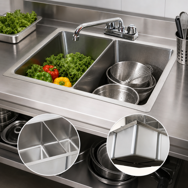 Product image #3 for Heavy Duty Two-Compartment Drop-In Stainless Steel Sink with 10 x 14 x 10 Inch Bowls