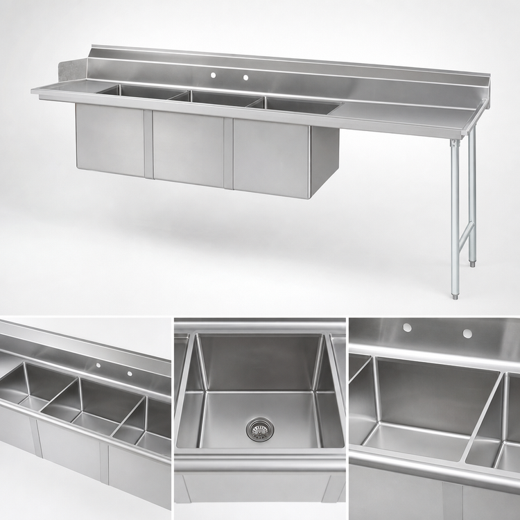 Product image #3 for Advance Tabco 83-Inch 3-Compartment Sink Table with Right Drainboard