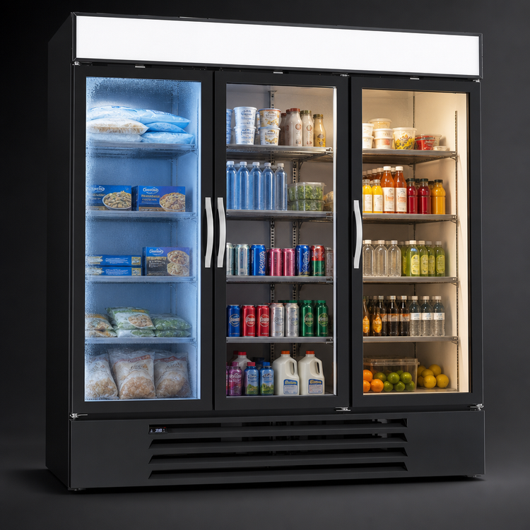 Product image #4 for Beverage-Air MarketMax Dual-Temp 3-Section Reach-In Glass Door Refrigerator/Freezer Merchandiser