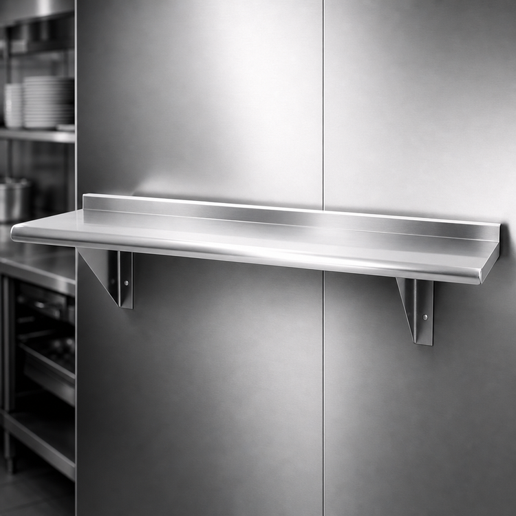Product image #3 for Advance Tabco 144" W x 10" D Wall-Mounted Stainless Steel Wall Shelf with Bullnose Front Edge