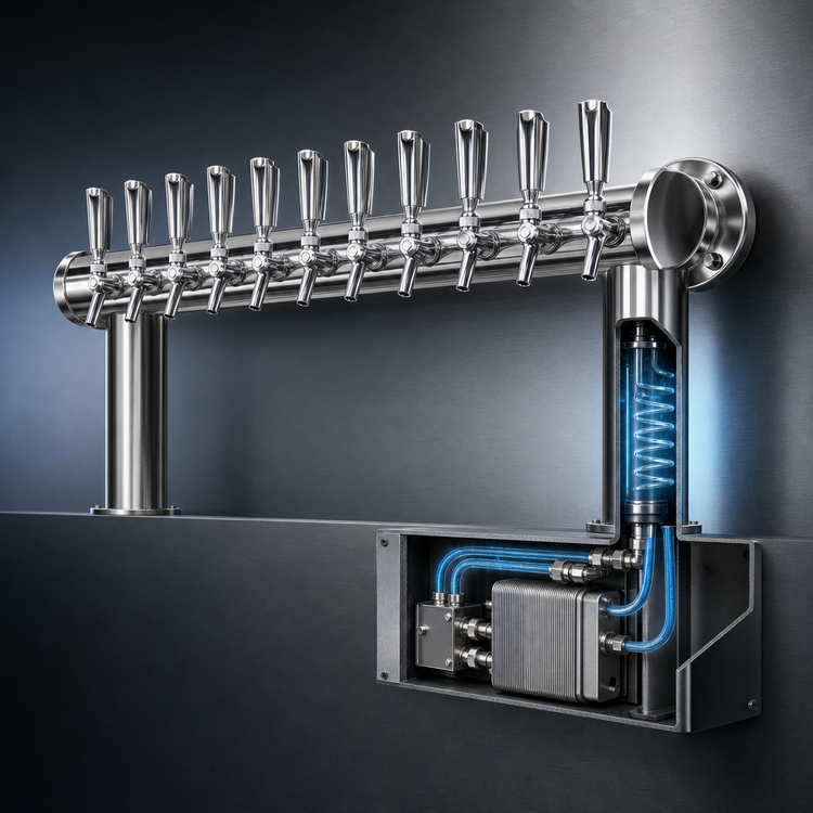 Product image #3 for Metropolis WM 10-Faucet Wall-Mount Glycol-Cooled Draft Beer Tower, 2-Column, Polished Stainless Steel