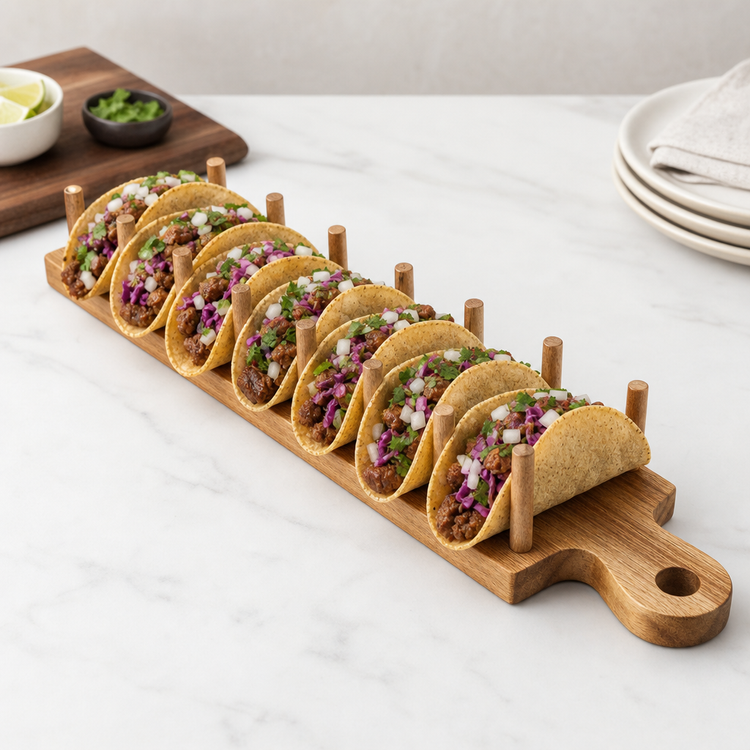 Product image #3 for American Metalcraft 8-Compartment Acacia Wood Taco Holder with Handle