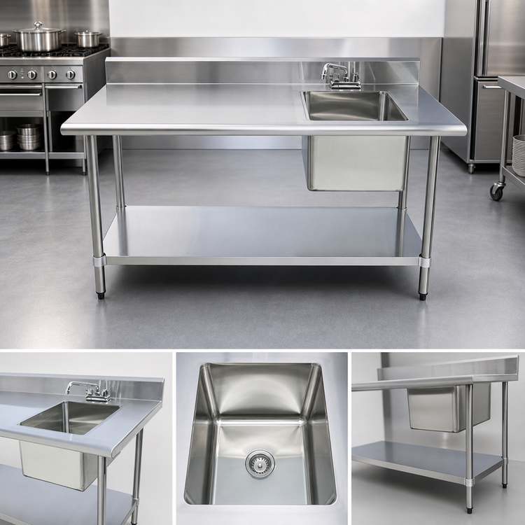 Product image #3 for 60-Inch x 30-Inch Stainless Steel Sink Work Table with Right-Hand Sink