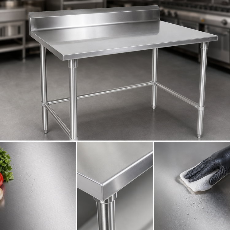 Product image #3 for John Boos Stallion 60" x 30" 16-Gauge 300 Series Stainless Steel Work Table with 5" Backsplash