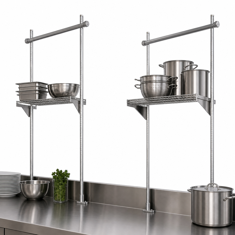 Product image #3 for Quantum 18-Inch Overhead Track Shelving Intermediate Kit with 86-Inch Posts, Chrome Plated