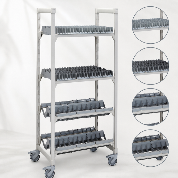 Product image #3 for Cambro Camshelving Premium Series 4-Level Mobile Drying/Storage Rack with Angled and Vertical Cradles, 24 x 36 x 75-1/4 Inches