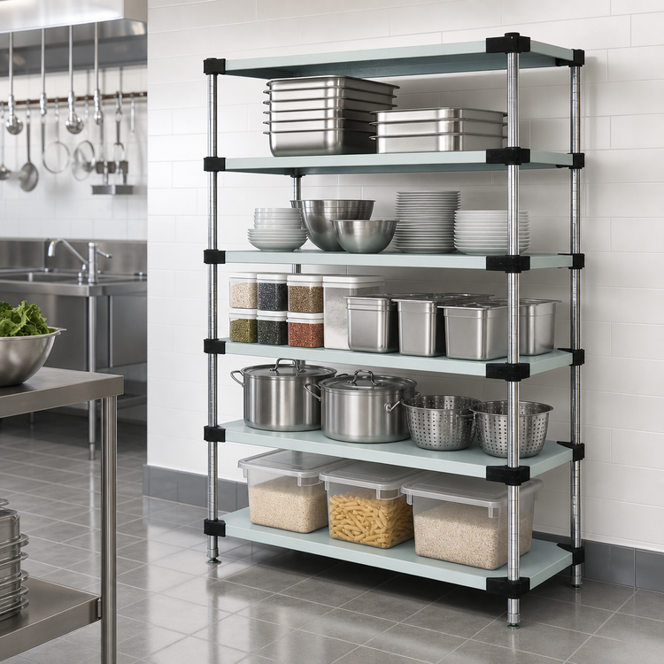 Product image #3 for Quantum 5-Shelf Solid Shelving Starter Kit, 36 x 18 x 63 Inches, Stationary, 304 Stainless Steel
