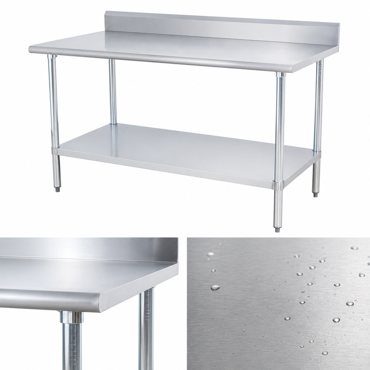Product image #3 for 72 Inch x 24 Inch Stainless Steel Work Table with 5 Inch Backsplash and Adjustable Undershelf