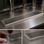 Thumbnail image #3 for Micro Matic USA DP-820D-33 33 x 8 Inch Surface-Mount Stainless Steel Drip Tray Trough with 5/8 Inch O.D. Drain