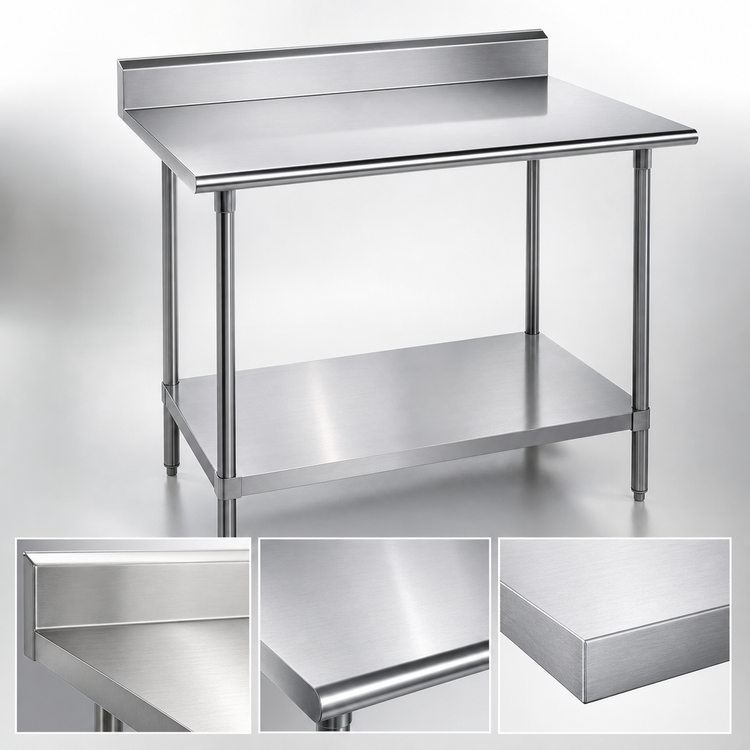 Product image #3 for Advance Tabco Commercial Stainless Steel Work Table, 30 in. W x 24 in. D, with 5 in. Backsplash and Adjustable Undershelf