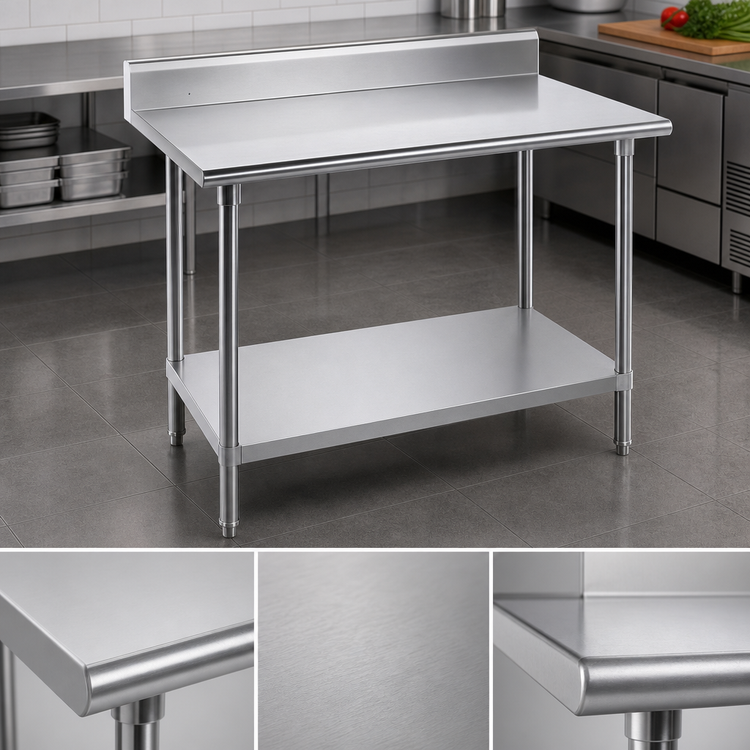 Product image #3 for Advance Tabco Premium Series Stainless Steel Work Table with 5-Inch Backsplash and Galvanized Undershelf, 84 x 24 Inches