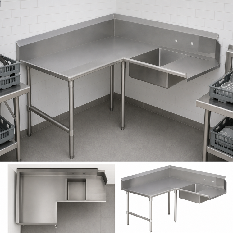Product image #3 for John Boos Pro-Bowl 144-Inch L-Shaped Corner Soiled Dishtable with 20" x 20" x 8" Sink Bowl