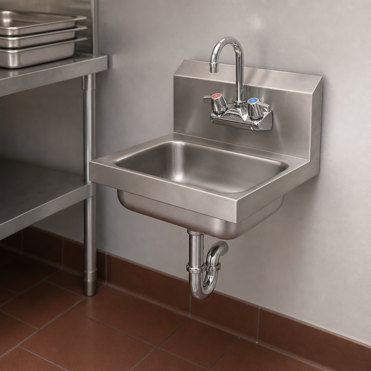 Product image #3 for Wall-Mounted Hand Sink with Faucet, P-Trap, and Basket Drain, 14 x 10 x 5 in Bowl