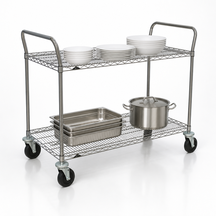 Product image #3 for Metro Super Erecta SP Heavy Duty 2-Shelf Wire Utility Bus Cart, 36 x 21 x 39 Inches, Brite Zinc Finish