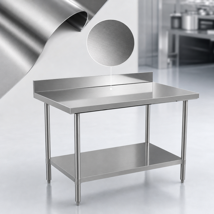 Product image #3 for Mixrite 48-Inch x 30-Inch 18-Gauge 430 Stainless Steel Work Table with 4-Inch Backsplash and Adjustable Undershelf