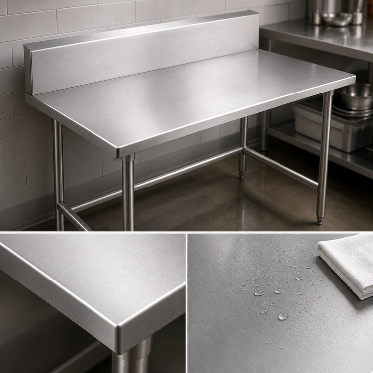 Product image #3 for Advance Tabco 30" x 30" Stainless Steel Corner Work Table with 10" Backsplash and Open Base