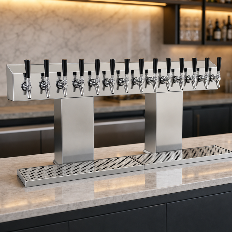 Product image #3 for Glastender Double Column Bridge Draft Dispensing Tower, 14 Faucets, Countertop, Air-Cooled, Mirror Finish