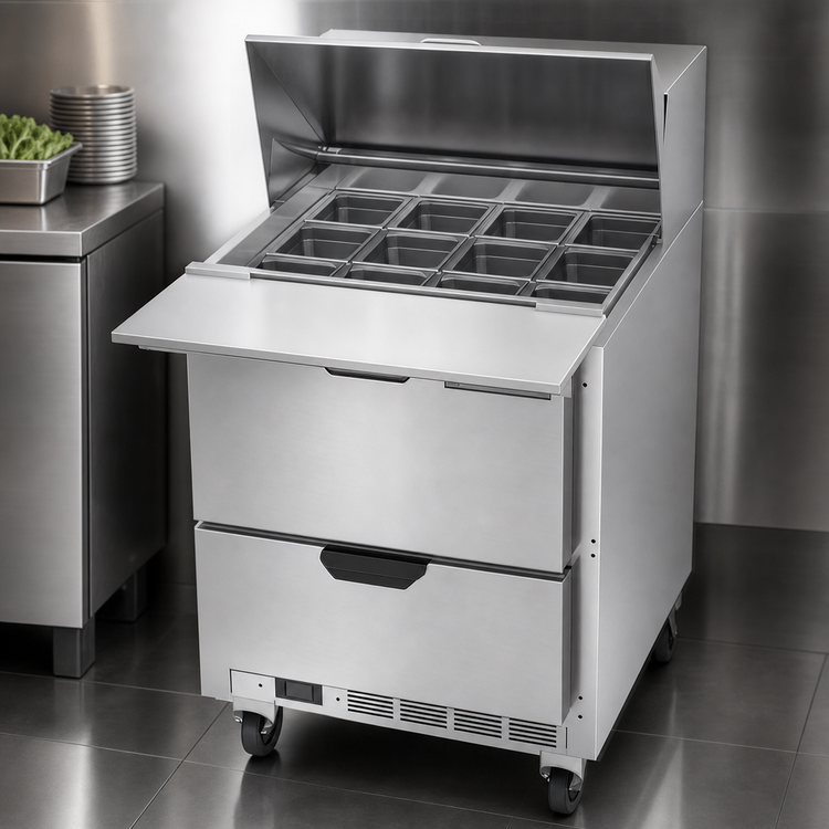 Product image #4 for Beverage-Air SPED27HC-12M-B 27-Inch One-Section Mega Top Sandwich Prep Table with 2 Drawers