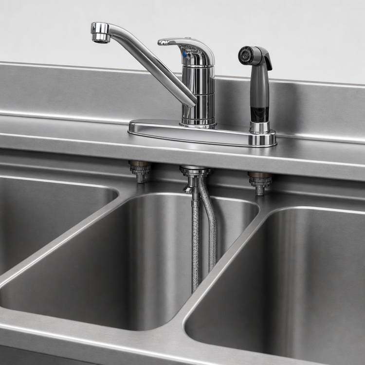 Product image #3 for T&S Brass Low-Lead Single-Lever Deck-Mount Faucet with 48-Inch Side Spray, 8-Inch Centers