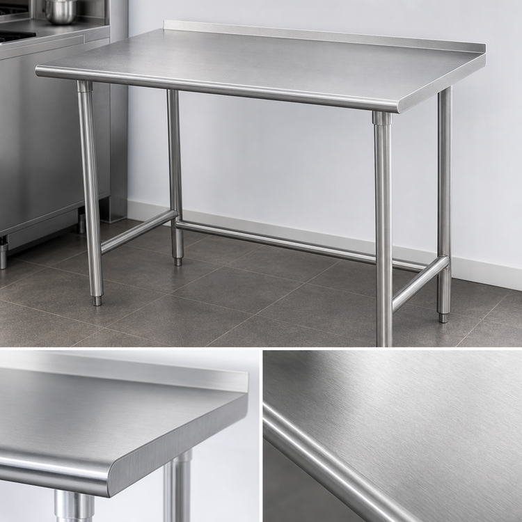 Product image #3 for Advance Tabco Special Value Series 60" x 24" Open Base Work Table with 1-1/2" Rear Up-Turn, 16 Gauge 430 Stainless Steel Top
