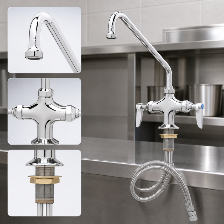 Product image #3 for T&S Brass Double Pantry Deck-Mounted Manual Faucet with 18-Inch Swing Nozzle and Lever Handles