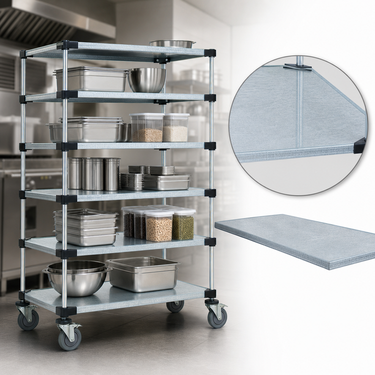 Product image #3 for Quantum Mobile Shelving Cart with 5 Solid Galvanized Steel Shelves, 36 x 18 x 69 Inches