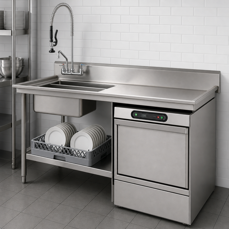 Product image #3 for Eagle Group 60-Inch Undercounter Soiled Dish Table with Right-Hand Dishwasher and 20 x 20 Pre-Rinse Sink