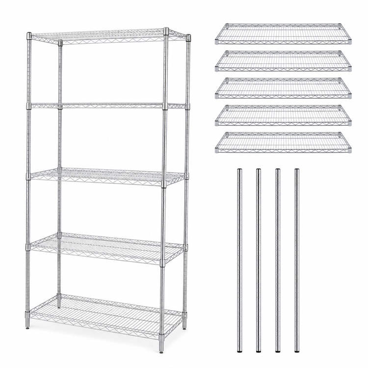 Product image #3 for Quantum Stationary Chrome Wire Shelving Starter Kit, 36 in. W x 30 in. D x 86 in. H, 5 Shelves