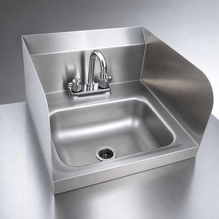 Product image #3 for BK Resources 14 x 10 Wall-Mount Hand Sink Package with Dual Side Splashes and Lead-Free Faucet
