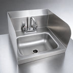 Thumbnail image #3 for BK Resources BKHS-D-1410-SS-P-G Wall-Mounted 304 Stainless Steel Hand Sink Package, 14 x 10 x 5 Bowl, Dual Side Splashes, Faucet Included